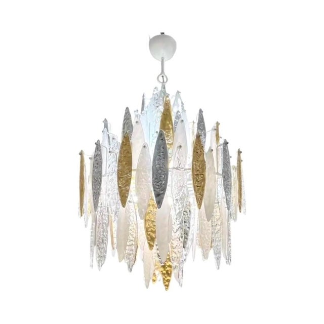 Gold Mid 20th Century Mid-Century Modern Italian Murano Glass Icicle Chandelier For Sale - Image 8 of 8