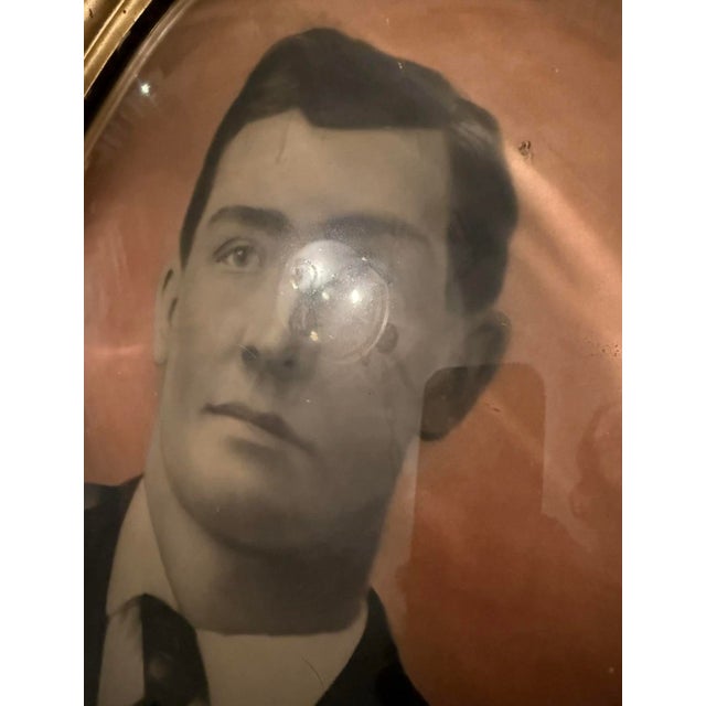 Glass Antique Hand Tinted Pre 1890s Photo Ornate Frame Convex Bubble Glass 19x25” For Sale - Image 7 of 11