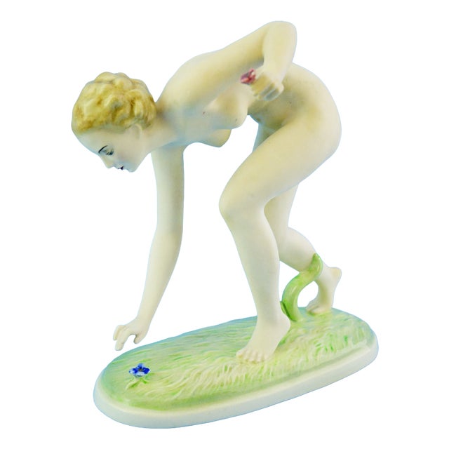 20th Century Art Deco Ceramic Nude Woman Sculpture by Josef Lorenzl for Goldscheider, Austria For Sale