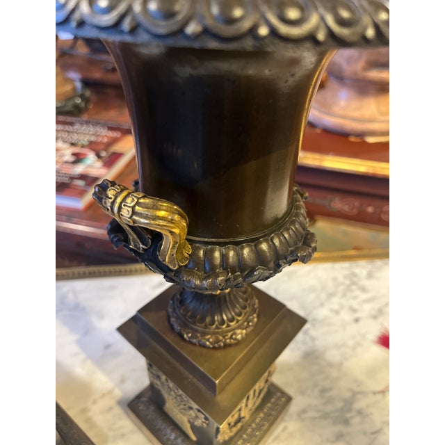 Circa 1820 Pair of French Empire Bronze Handled Urns For Sale - Image 4 of 6