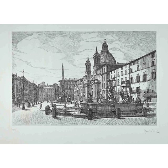 View of Piazza Navona is an original contemporary artwork realized in 1970 by the Italian artist Giuseppe Malandrino...