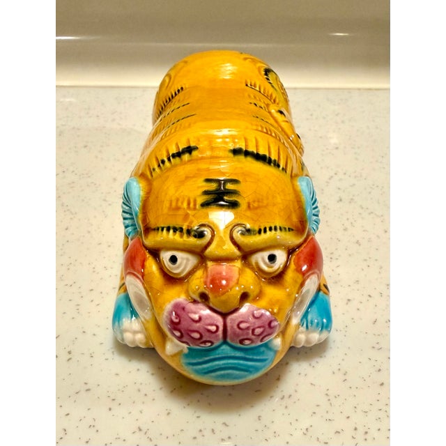 Vintage T'ang Tri-Color Tiger Foo Dog Lion Dragon Crouching Ceramic figurine Chinese Tang Style Tri-Color Glazed Ceramics