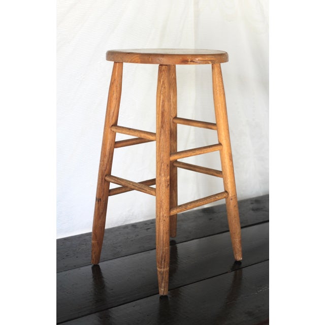 Wood Vintage Handmade Farmhouse Stool For Sale - Image 7 of 11