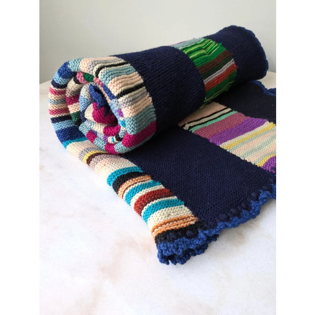 Vintage Handmade 100% Wool Colorful Striped Throw Blanket For Sale In Chicago - Image 6 of 7