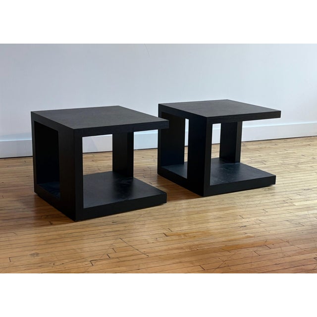 Set of 2 - Attributed to Christian Liaigre "Pacha" Side Tables Ebonized Oak For Sale - Image 9 of 9