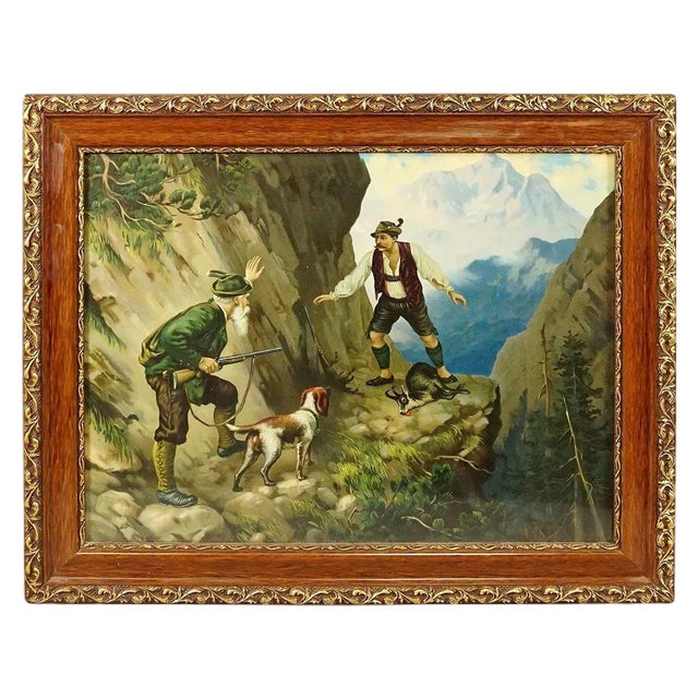 After Josef Ringeisen, Dramatic Poacher Scene, Oil Print, Framed For Sale