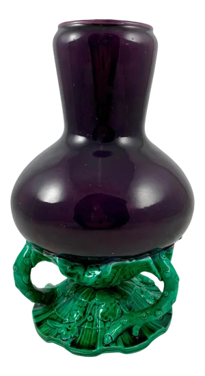 English Minton Japonisme Aesthetic Movement Majolica Aubergine Eggplant Vase