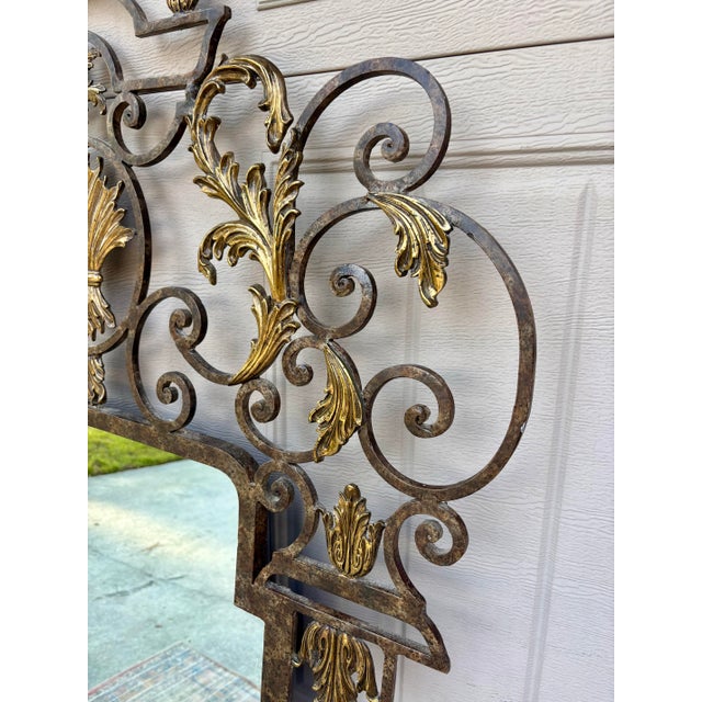 French Handmade Vintage Ornate Labarge Iron and Brass Gilt Large Mirror For Sale - Image 3 of 9