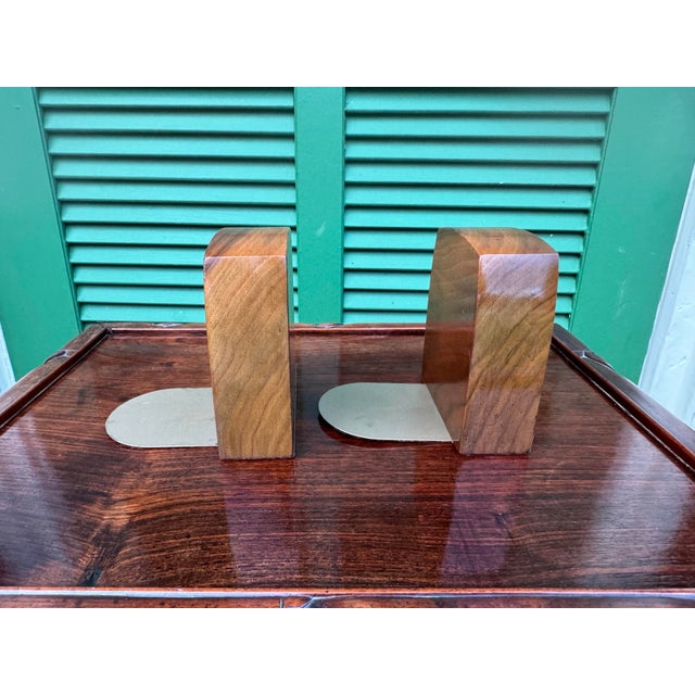 1970s Pair of Solid Walnut Bookends With Copper Trim, Circa 1970s For Sale - Image 5 of 9