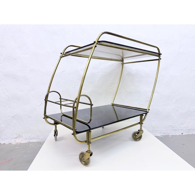 Streamline Bar Trolley in Brass and Glass, 1950s For Sale - Image 11 of 18
