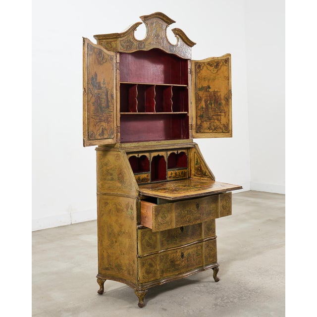 19th Century Venetian Lacquer Painted Secretary Bookcase Desk For Sale In Sacramento - Image 6 of 18