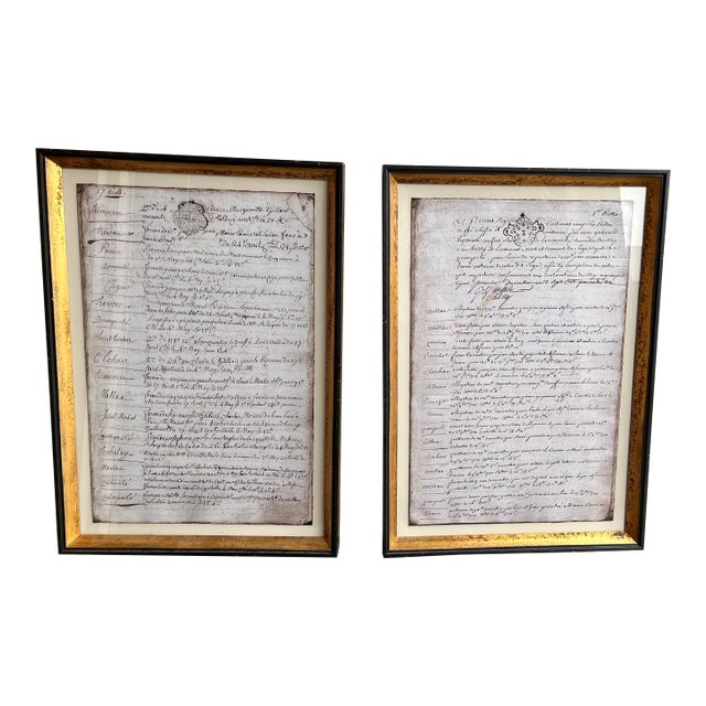 Antique 1700s Framed French Chateau Property Transaction Documents - A Pair For Sale
