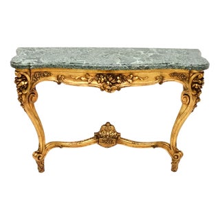 Antique French Gilt Wood and Marble Top Console Table, 1890 For Sale
