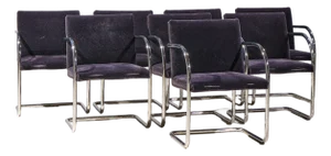 Brueton Brno Mid Century Chrome Dining Chairs - Set of 8