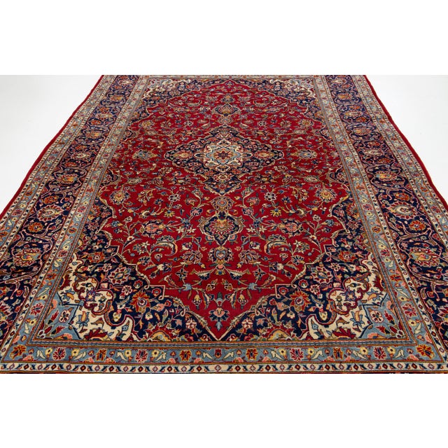 Vintage Persian Kashan Medallion Wool Rug in Red For Sale - Image 10 of 10
