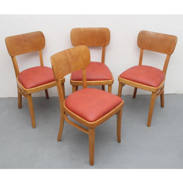 Beige Beech & Leatherette Dining Chairs, 1950s, Set of 4 For Sale - Image 8 of 10
