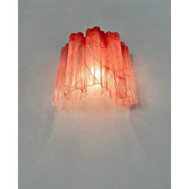 Vintage Murano Glass Tube Wall Sconces with 5 Pink Alabaster Glass Tube, 1990, Set of 2 For Sale - Image 6 of 18