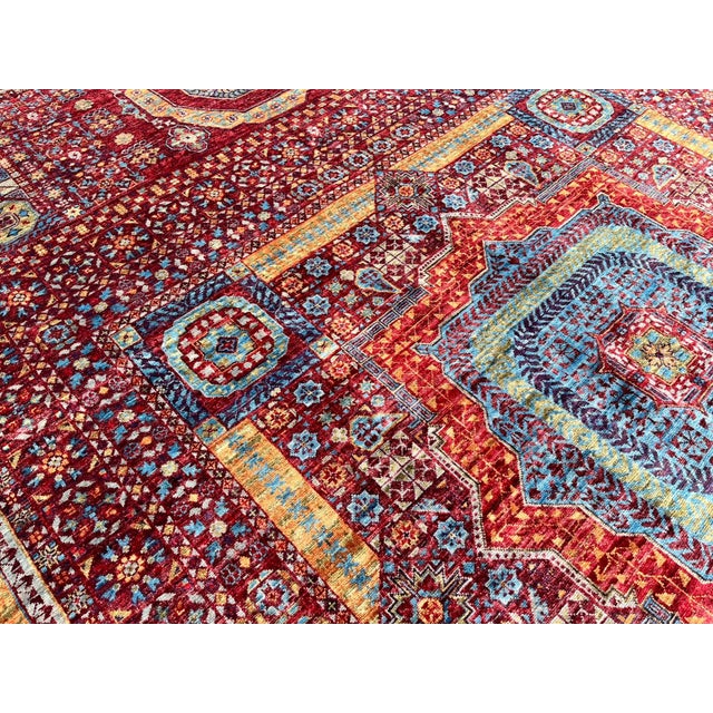 8' X 11'4" Red Mamluk Geometric Wool Rug For Sale - Image 14 of 15