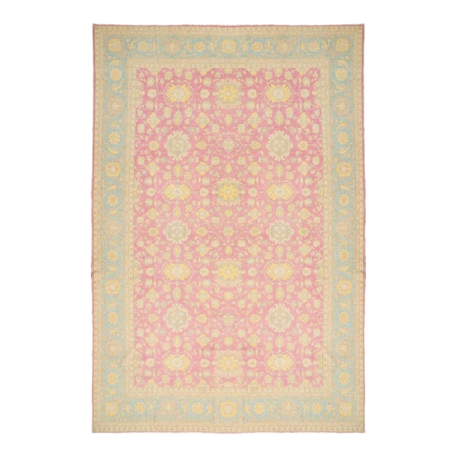 12x18 Fine Hand-Knotted Afghan Sultanabad Ziegler Rug in Hot Pink & Blue For Sale