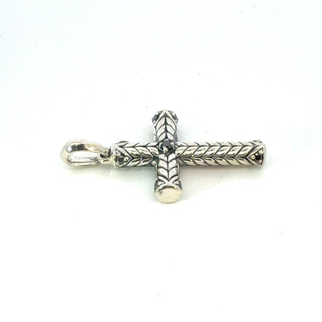 Traditional 1990s David Yurman Black Diamond Cross Pendant Sterling Silver Estate For Sale - Image 3 of 7