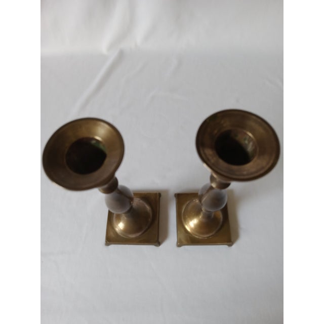 Mid-Century Modern Mid 20th Century Solid Brass Candle Holders Made in India, Set of 2 For Sale - Image 3 of 11