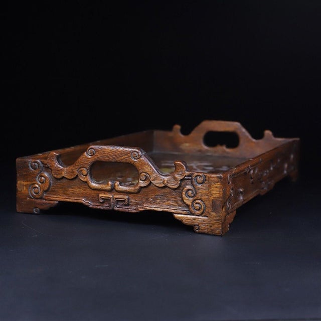 Vintage Wood Tray With Mother-of-Pearl Bird and Floral Inlay For Sale In Los Angeles - Image 6 of 9