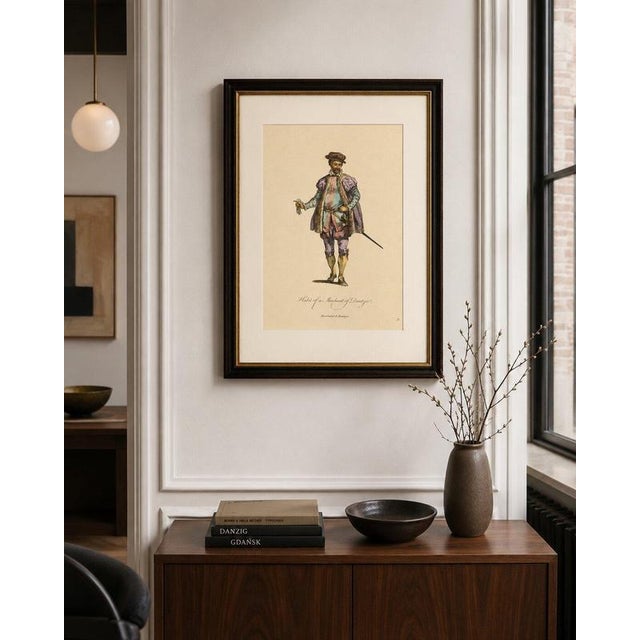 Danzig Merchant Costume Engraving, Polish Trade Figure, Hand-Colored 1749 This refined mid-18th century hand-colored...