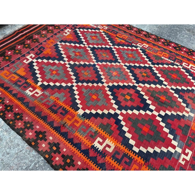 Vintage Afghan Flat Weave Kilim Rug, 6x9 Ft, Handmade Tribal Turkmen Faded Rug, Turkish Style Wool Kilim For Sale - Image 6 of 8