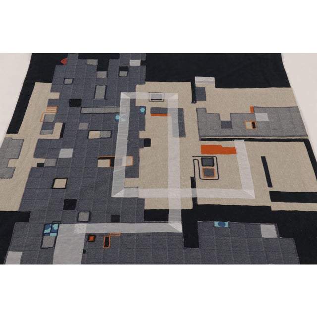 Dark Gray Rug & Kilim’s Contemporary Square Tapestry With Geometric Layout in Neutral Tones For Sale - Image 8 of 10