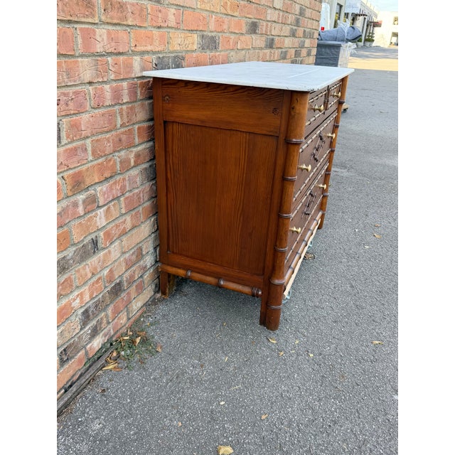 Wood French Bamboo Chest of Drawers With Marble For Sale - Image 7 of 12