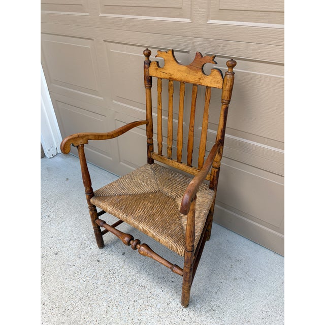 Early 19th Century Early 19th Century New England Maple & Ash Armchair With Rush Seat For Sale - Image 5 of 14