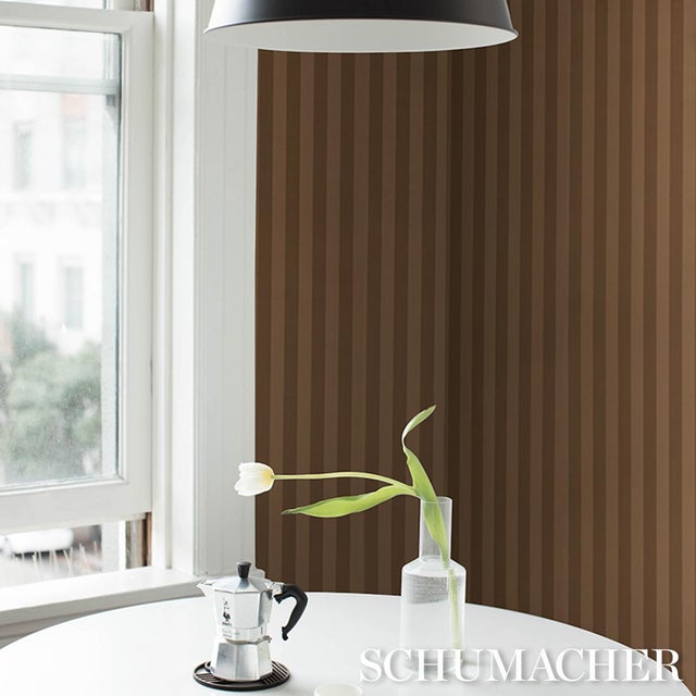 Schumacher Sample - Schumacher Edwin Stripe Medium Wallcovering In Terracotta For Sale - Image 4 of 5