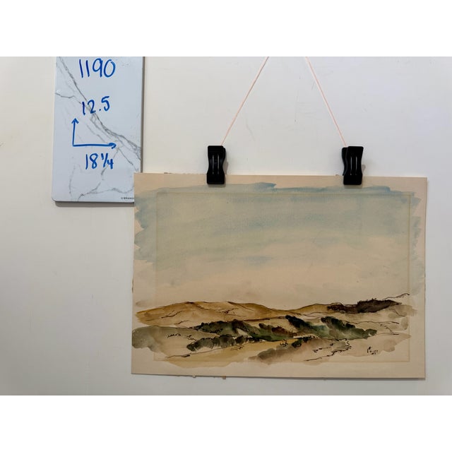 Paper Henry Emil Salloch Original Watercolor on Paper Arid Plain Landscape, 1951. For Sale - Image 7 of 7