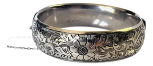 Sterling Silver Floral Engraved Hinged Cuff Bangle