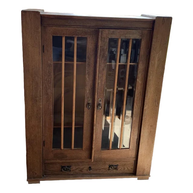 Antique Hungarian Oak Glass and Wood Cabinet For Sale