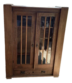 Antique Hungarian Oak Glass and Wood Cabinet