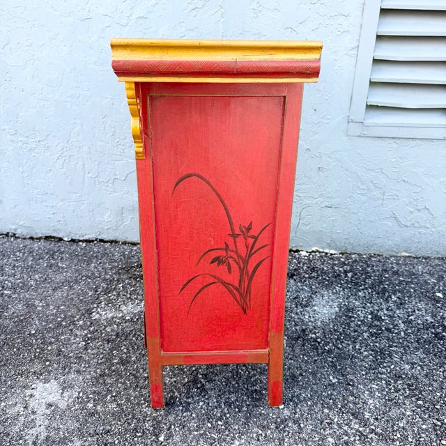 Red Vintage Chinese Hand Painted Red Angle Apothecary Dresser For Sale - Image 8 of 9