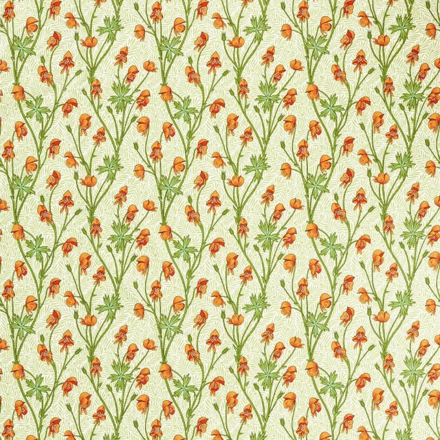 Morris & Co Monkshood Fabric in Tangerine/Sage - a Sample For Sale