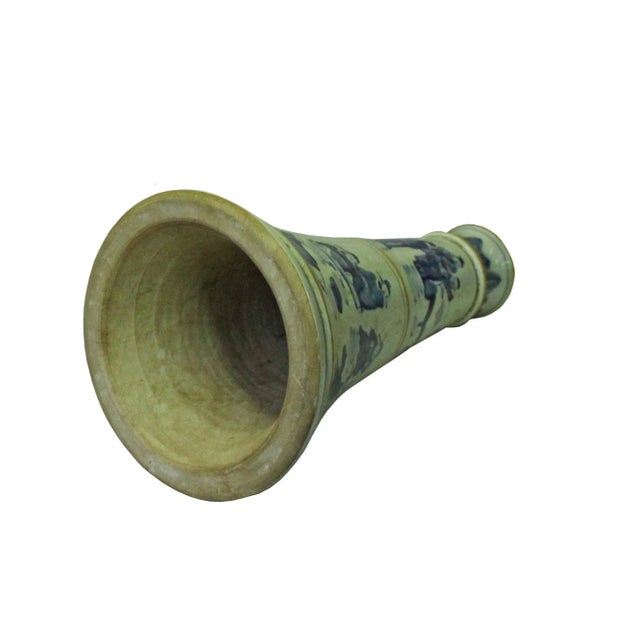 Chinese Blue & White Porcelain Round Scenery Graphic Candle Holder For Sale - Image 4 of 8