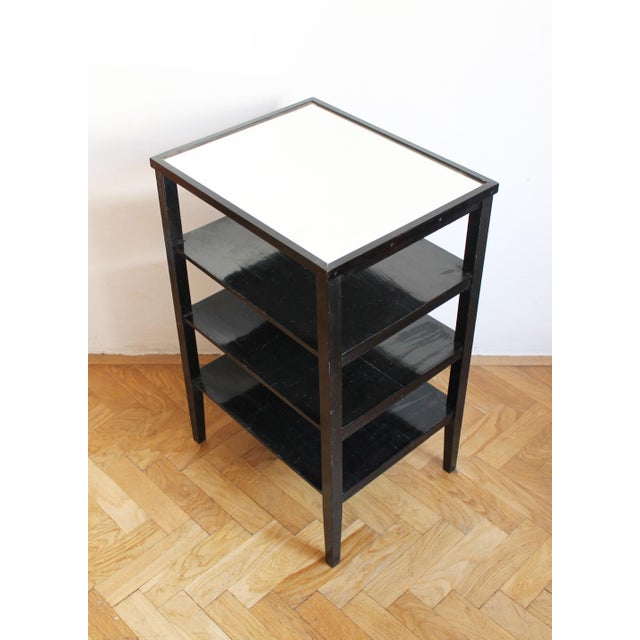 Modern Vintage Czechoslovak Functionalist Étagère in Black Wood and Bevelled Glass, 1940s For Sale - Image 3 of 10