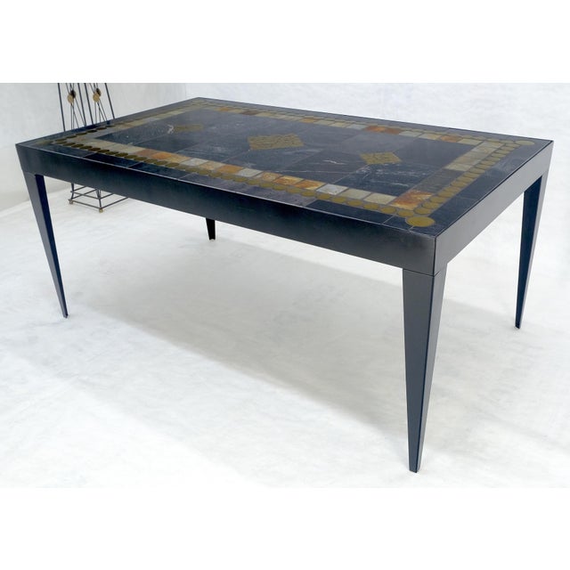 Late 20th Century Rectangle Steel Angle Frame Art Tile Top Dining Table MINT For Sale - Image 14 of 14
