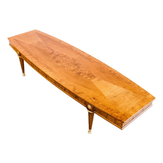 Vintage Mid Century Modern Burlwood Coffee Table With Brass Accents For Sale
