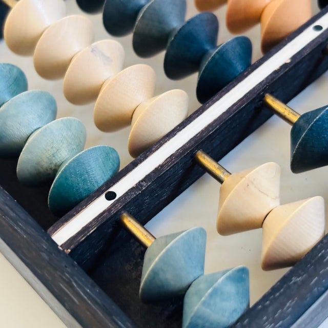 Wood Vintage Japanese Wood Abacus - Blue Stained Beads For Sale - Image 7 of 9