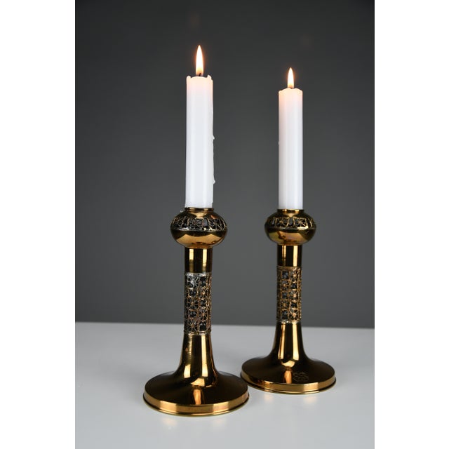 Goldenrod Scandinavian Modern Copper Pitsi Candlesticks by Pentti Sarpaneva for Turun Hopea, Finland, 1960s, Set of 2 For Sale - Image 8 of 15