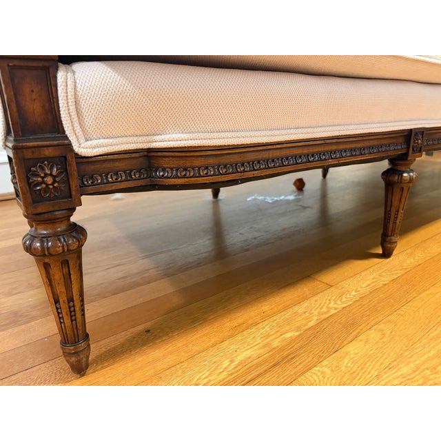 Ivory Vintage French Louis XVI-Style Carved Wood Settee/Sofa For Sale - Image 8 of 10
