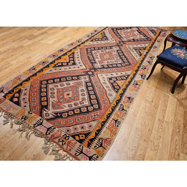 Vintage Turkish Kilim Wide Runner, Handwoven Wool, Medallion Pattern, 6x13 For Sale - Image 4 of 16