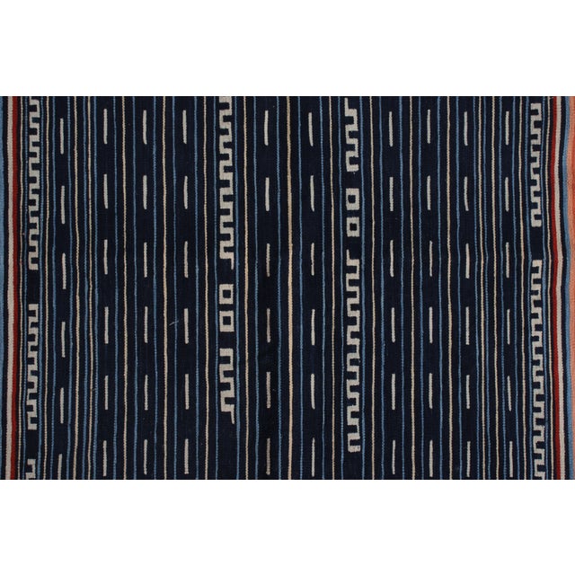 1980s Modern Flat Weave Rug in Blue and Red Striped Kilim Rug Design For Sale - Image 5 of 6