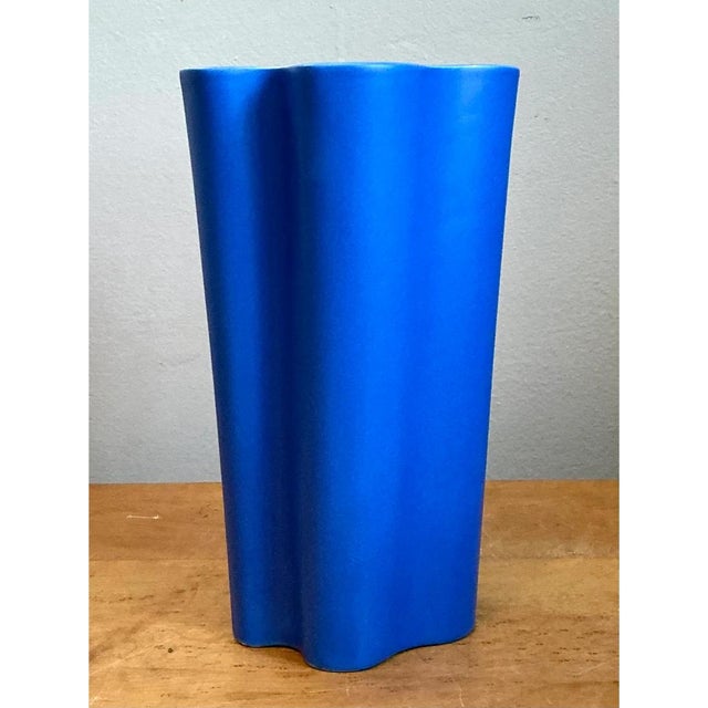Blue Vintage Blue Fluted Ceramic Vase For Sale - Image 8 of 12