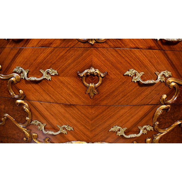 1880 Antique French Louis XV Burl Walnut & Walnut Marble Top Commode / Dresser For Sale - Image 10 of 18
