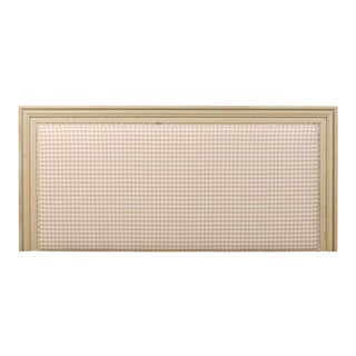 French Wood and Plaid Fabric King-Size Headboard For Sale